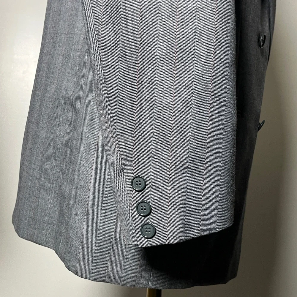 Paul Rodon Suit Mens 44R W36 Gray Herringbone Pinstripe Double Breasted Vintage